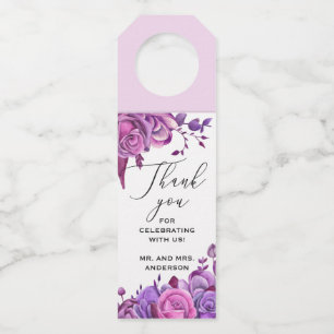 ピンクと紫のバラ。フローラ結婚の感謝していお前 ボトルネックタグ