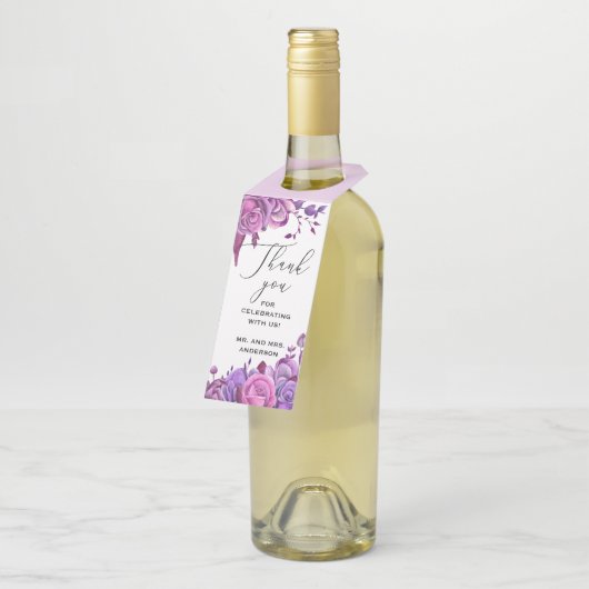 ピンクと紫のバラ。フローラ結婚の感謝していお前 ボトルネックタグ (アングル)