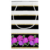 ピンクと紫のバラ、ブラック、ホワイト、金ゴールド抱き枕 スモールペーパーバッグ (裏面)