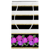 ピンクと紫のバラ、ブラック、ホワイト、金ゴールド抱き枕 スモールペーパーバッグ (正面)