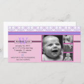 ピンクと紫のバンダナのパターンベビー発表 案内状 (正面/裏面)