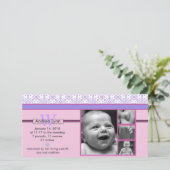 ピンクと紫のバンダナのパターンベビー発表 案内状 (スタンド正面)