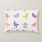 ピンクと紫のパステルの鳥とバードハウス アクセントクッション (裏面)