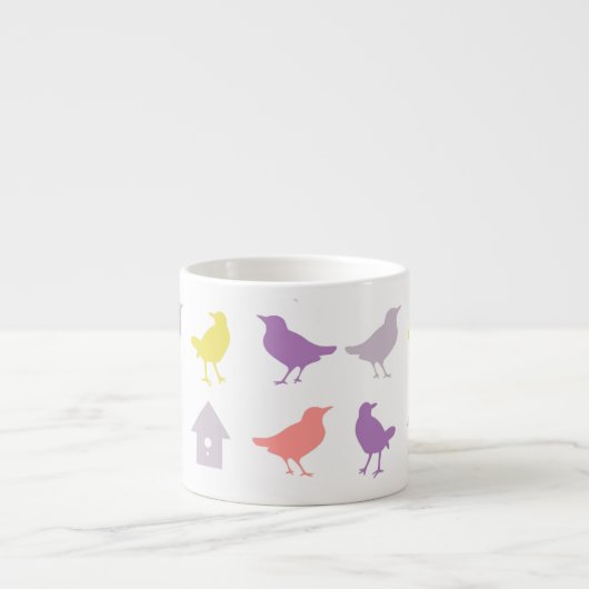 ピンクと紫のパステルの鳥とバードハウス エスプレッソカップ (正面)