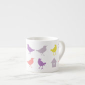 ピンクと紫のパステルの鳥とバードハウス エスプレッソカップ (正面右)