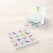 ピンクと紫のパステルの鳥とバードハウス ガラスコースター (アングル)