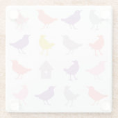 ピンクと紫のパステルの鳥とバードハウス ガラスコースター (裏面)