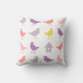 ピンクと紫のパステルの鳥とバードハウス クッション (正面)
