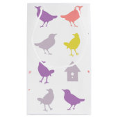ピンクと紫のパステルの鳥とバードハウス スモールペーパーバッグ (裏面)