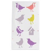 ピンクと紫のパステルの鳥とバードハウス スモールペーパーバッグ (正面)