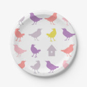 ピンクと紫のパステルの鳥とバードハウス ペーパープレート (正面)