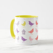 ピンクと紫のパステルの鳥とバードハウス マグカップ (正面左)