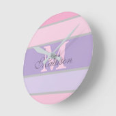 ピンクと紫のパステル ラウンド壁時計 (傾斜)