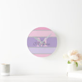 ピンクと紫のパステル ラウンド壁時計 (ホーム)