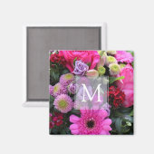ピンクと紫のパーソナライズされた花 マグネット (正面/裏面)