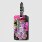 ピンクと紫のパーソナライズされた花 ラゲッジタグ (正面縦)