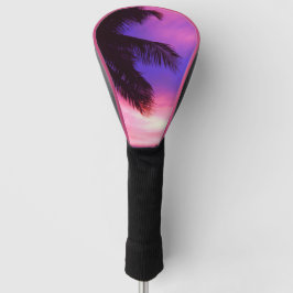 ピンクと紫のパームの夕日 ゴルフヘッドカバー