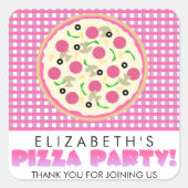 ピンクと紫のピザパーティーがスティッカーを好む スクエアシール (正面)