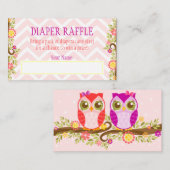 ピンクと紫のフクロウ – おむつラッフルチケット エンクロージャーカード (正面/裏面)