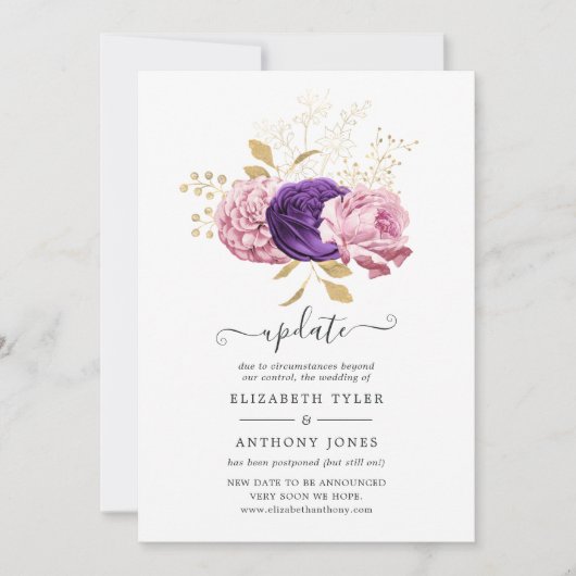 ピンクと紫のフローラが結婚更新を延期 招待状 (正面)