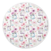 ピンクと紫のフローラとメイスンジャー セラミックノブ (正面)