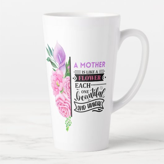 ピンクと紫のフローラと引用文 カフェラテマグ (右)