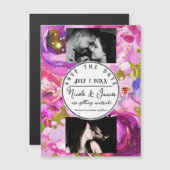 ピンクと紫のフローラのポップ鮮やか日付を保存 (正面/裏面)