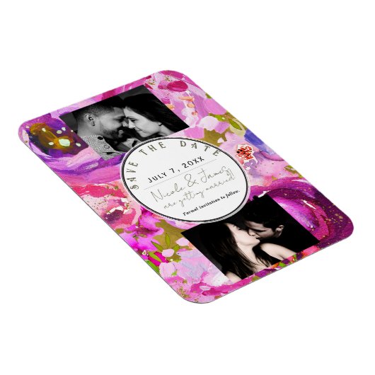 ピンクと紫のフローラのポップ鮮やか日付を保存 マグネット (右側)