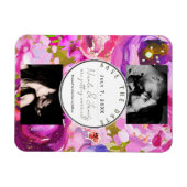 ピンクと紫のフローラのポップ鮮やか日付を保存 マグネット (横)