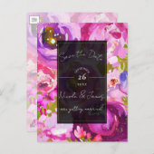 ピンクと紫のフローラのポップ鮮やか日付を保存 案内ポストカード (正面/裏面)
