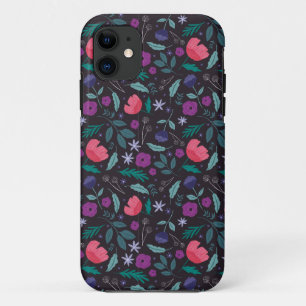 ピンクと紫のフローライラストレーションパターン iPhone 11 ケース