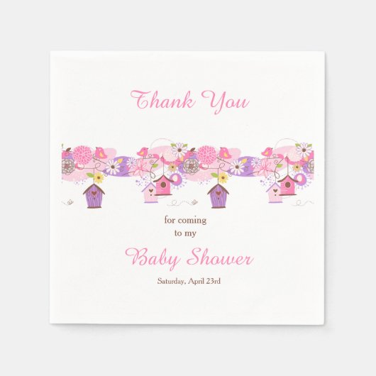 ピンクと紫のフローラカージベビーシャワー スタンダードカクテルナプキン (正面)