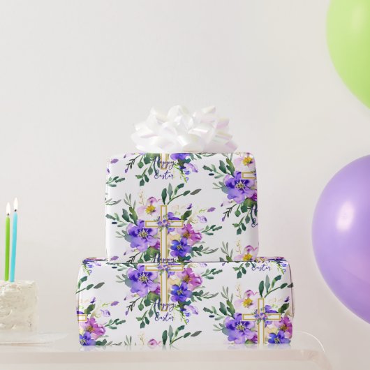 ピンクと紫のフローラクロスカスタムイースター ラッピングペーパー (パーティーギフト)