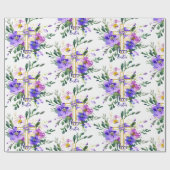 ピンクと紫のフローラクロスカスタムイースター ラッピングペーパー (フラット)