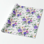 ピンクと紫のフローラクロスカスタムイースター ラッピングペーパー (アンロールド)