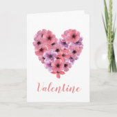 ピンクと紫のフローラハートバレンタイン カード (正面)