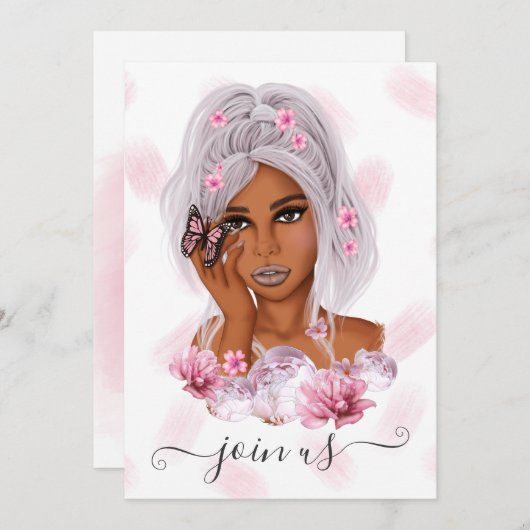 ピンクと紫のフローラバチェロレッテインビタティ 招待状 (正面/裏面)