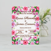 ピンクと紫のフローラフォイル招待状 箔招待状 (立ち正面)