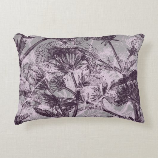 ピンクと紫のフローラプリント アクセントクッション (正面)