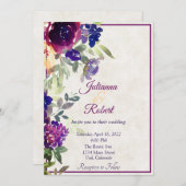 ピンクと紫のフローラ予算結婚式招待状 招待状 (正面/裏面)