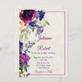 ピンクと紫のフローラ予算結婚式招待状 招待状 (正面/裏面)