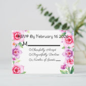 ピンクと紫のフローラ応答カード 出欠カード (スタンド正面)