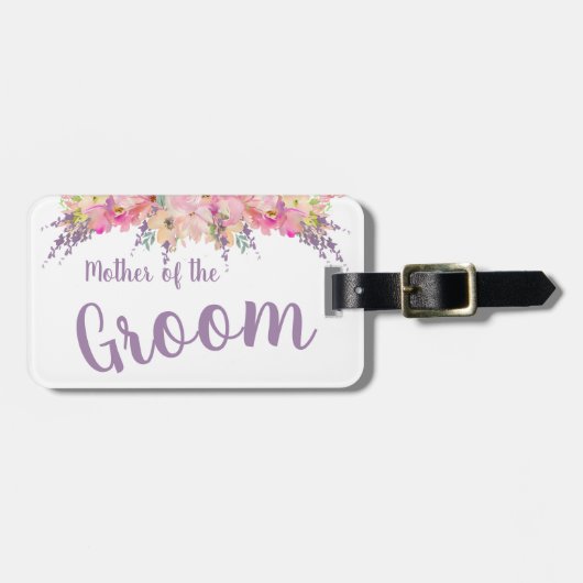 ピンクと紫のフローラ新郎の母 ラゲッジタグ (正面横)