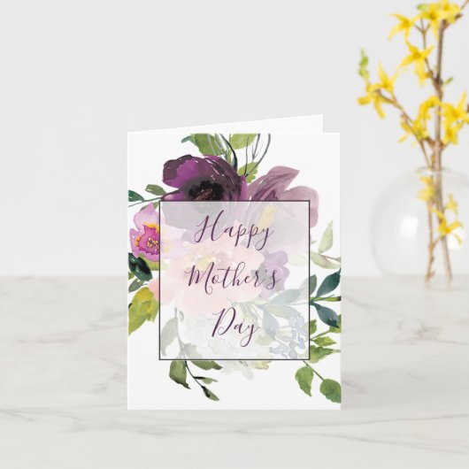 ピンクと紫のフローラ母の日 カード (黄色い花)