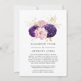 ピンクと紫のフローラ結婚のゲ減らストリスト 案内状