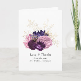 ピンクと紫のフローラ結婚の サンキューカード