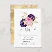 ピンクと紫のフローラ結婚の 出欠カード (正面/裏面)