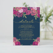 ピンクと紫のフローラ葉バラの結婚詳細 エンクロージャーカード (スタンド正面)
