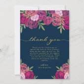ピンクと紫のフローラ葉バラブルー結婚ズ サンキューカード (正面)