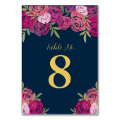 ピンクと紫のフローラ葉バラブルー結婚ズ テーブルナンバー (裏面)